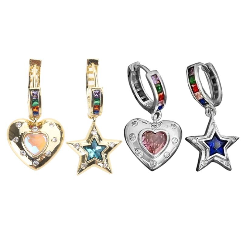 Hoop Earrings for Women Teen Girls Asymmetric Star Huggie Earrings Jewelry-image