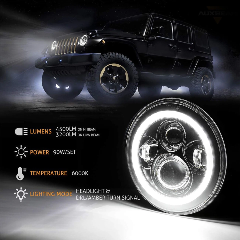 2007-2018 For Jeep Wrangler JK JKU Combo Led Halo Headlight Tail Fog Turn Lights - Image 2 of 4