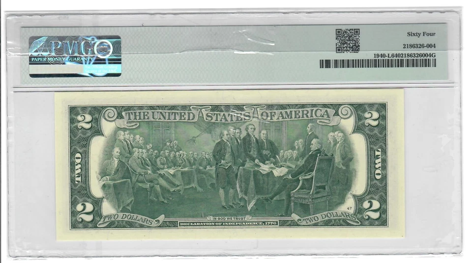 FRN San Francisco_2013_2 Dollars_L25327071A pp G_PMG 64 Choice UNC__Stamp Cancel - Image 2 of 3