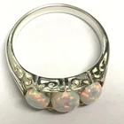 Sterling Silver Fire Opal 3 stone Victorian Celtic Promise Trilogy Ring 9 R 1/2