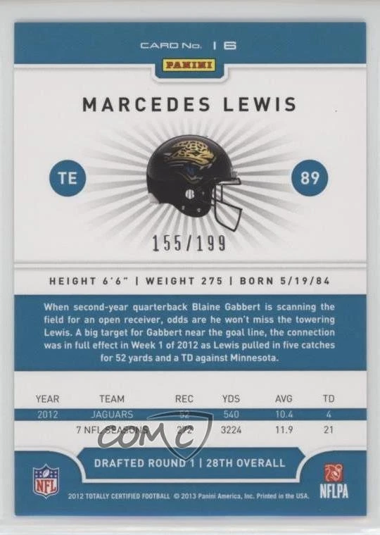 2012 Totally Certified Platinum Blue /199 Marcedes Lewis #16 - Image 2 of 2