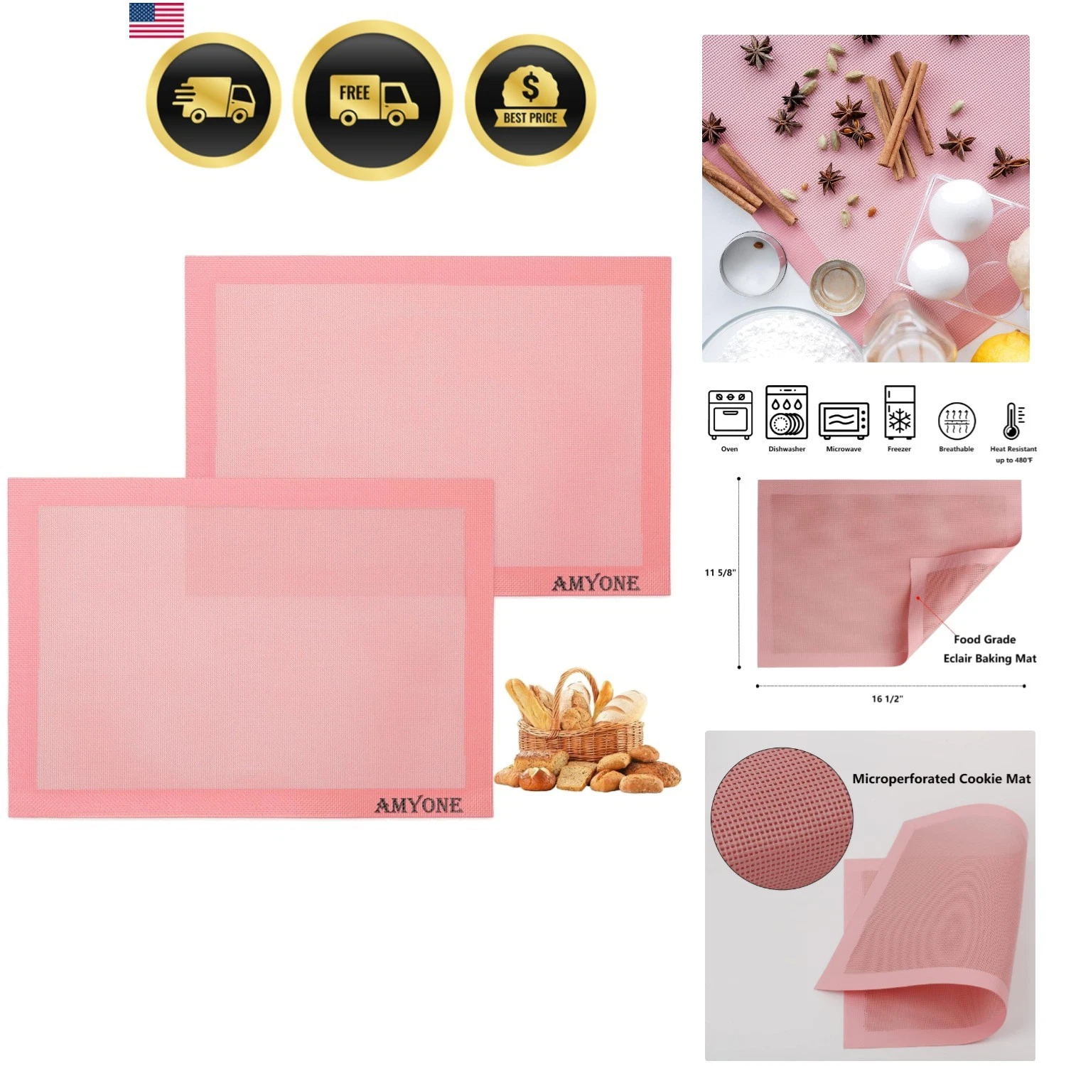 Perforated Baking Mats, 2 PCS Pink Eclair Silicone Mat for Half Sheet, Non-St...
Opens in a new wind