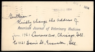 Vintage Postcard 1914 American Journal of Veterinary Medicine 