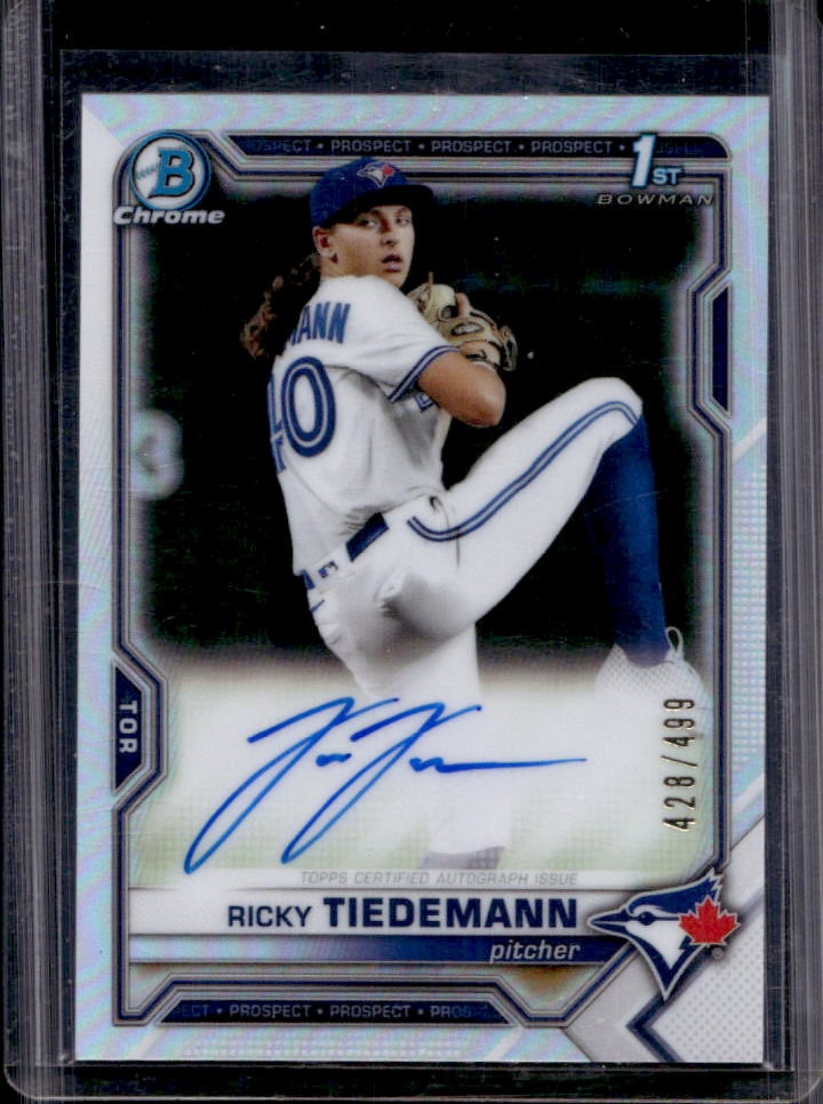 2021 Bowman Draft Ricky Tiedemann Chrome Auto 1st Refractor #/499 Blue Jays