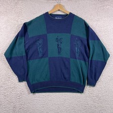 Vintage 90's Par Four Golf Sweater Mens Medium Colorblock Blue Green Crewneck