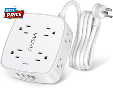 6 Ft Surge Protector Power Strip - 8 Widely Outlets with 4 USB Ports, 3 Side Out