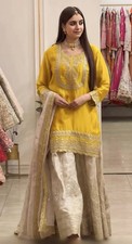 Yellow Chinnon Silk Kurta Palazzo With Dupatta For Wedding  Party Wear