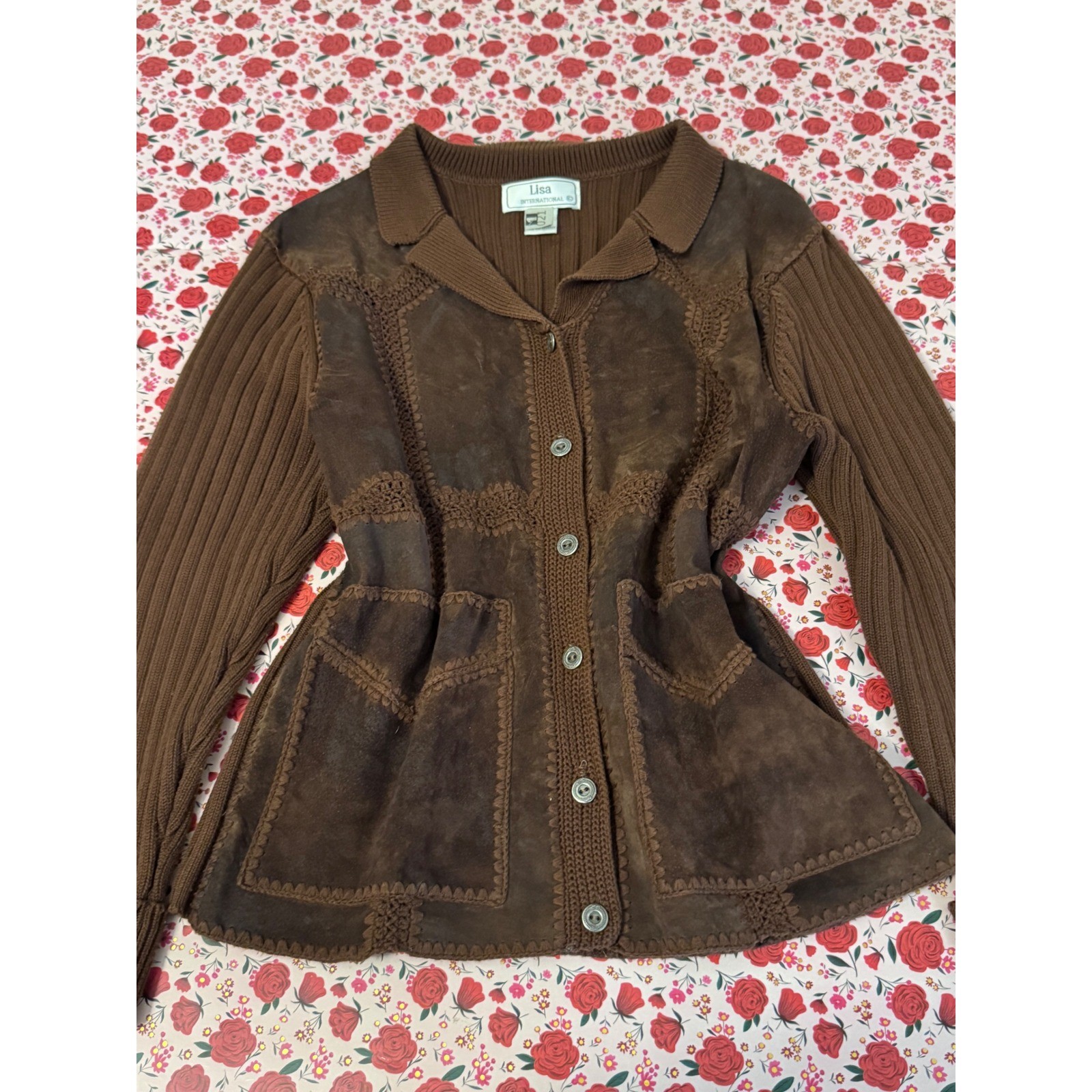 Lisa International Brown Suede Patchwork Ribbed K… - image 6