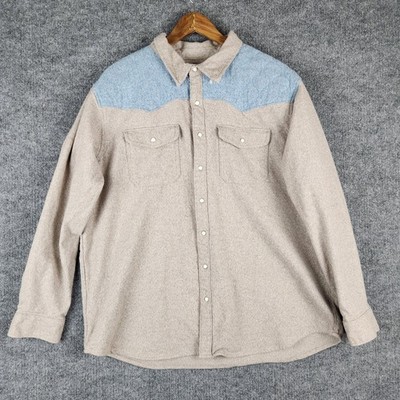 Magellan Outdoors Jacket Mens 2XL Shacket Tan Blue Western Snap Button Flannel