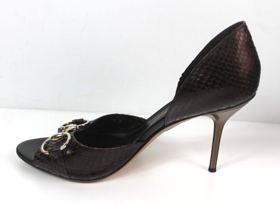 Gucci brown python leather peep toe heels size 8B… - image 4