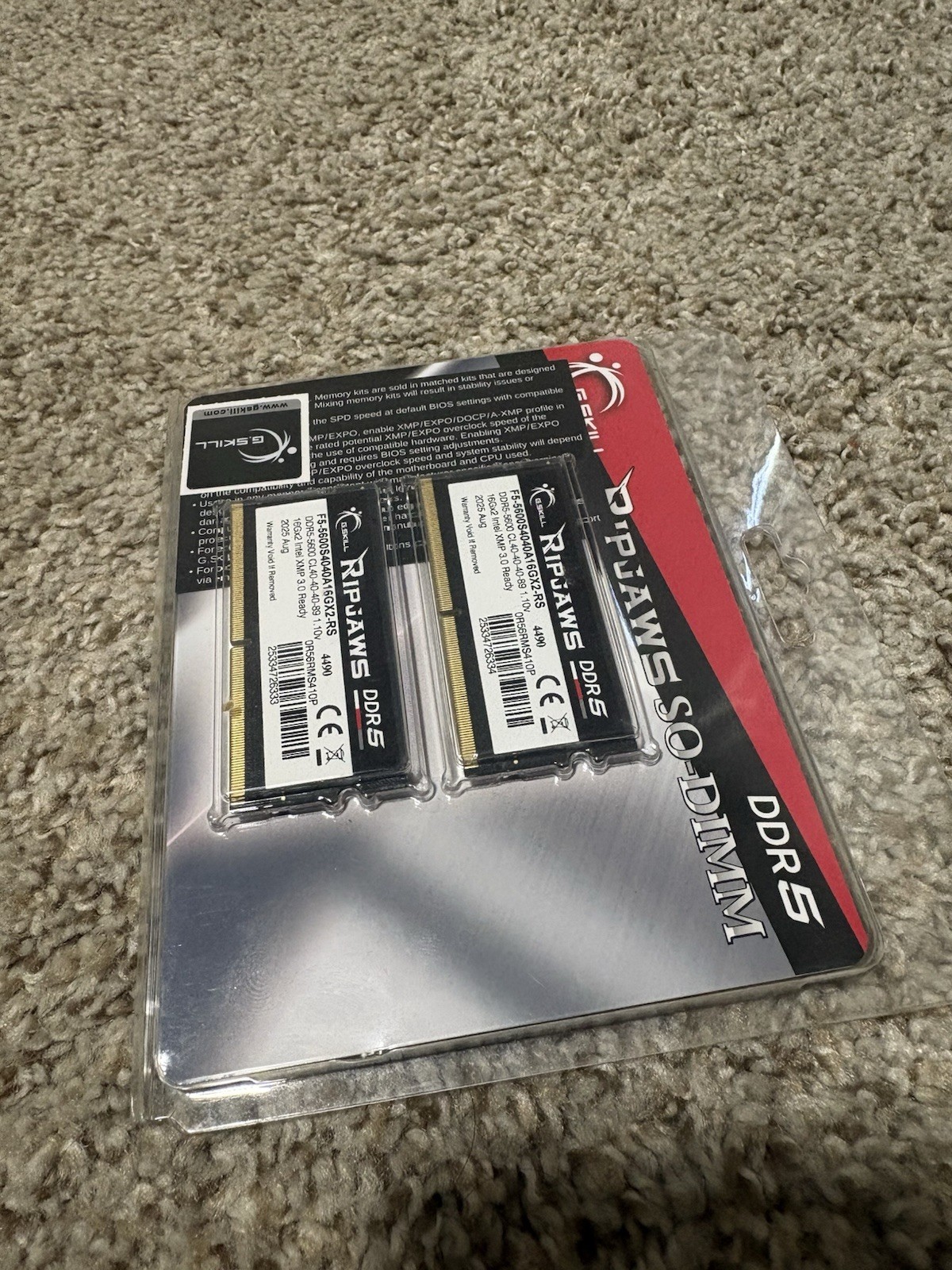 G.SKILL Ripjaws DDR5 SO-DIMM 32GB (2x16GB) 5600MHz Laptop Memory