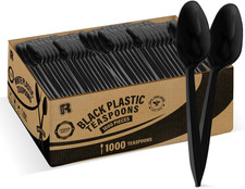 1000 Pcs Black Plastic Utensils Set - 500 Plastic Forks And 500 Plastic Teasp...