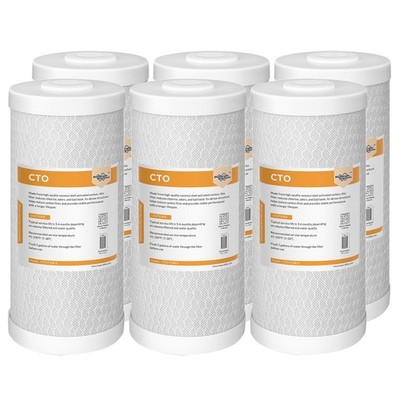 6 Pack 10''x4.5'' CTO Carbon Block Water Filter Whole House Replacement Cartridges