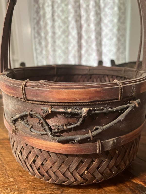 VINTAGE JAPANESE IKEBANA FLOWER BASKET HANAKAGO BAMBOO HAND MADE 10” X 6”