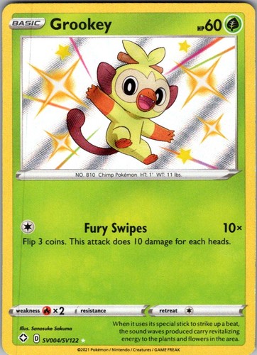 Grookey SV004/SV122 Shiny Rare Shining Fates Shiny Vault Pokemon Holo Near Mint