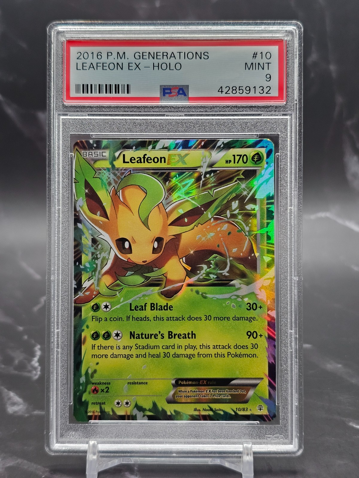 2016 Pokémon XY Generations Leafeon EX 10/83 PSA 9 Mint Holo Ultra Rare