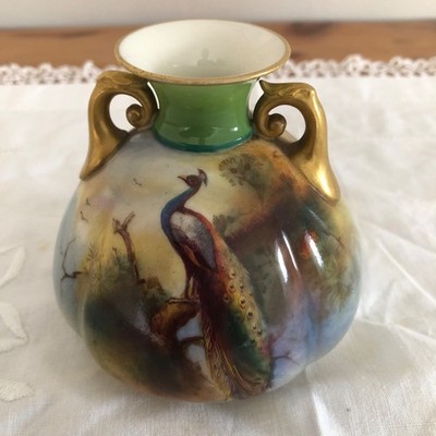 Antike Royal Worcester Squat Vase 8,5 cm.  Handgemalt von FJ Bray 1907