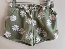 Cat  Jack Kids Girls Floral Print Cotton Blend Adjustable Shorts Olive Green S