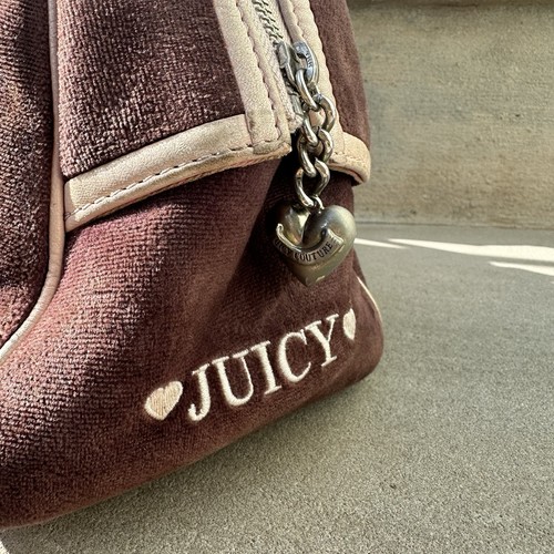 JUICY COUTURE Brown Brown Pink Velvet Bowling Bag La Couture Y2K Vintage Queen - Picture 2 of 20
