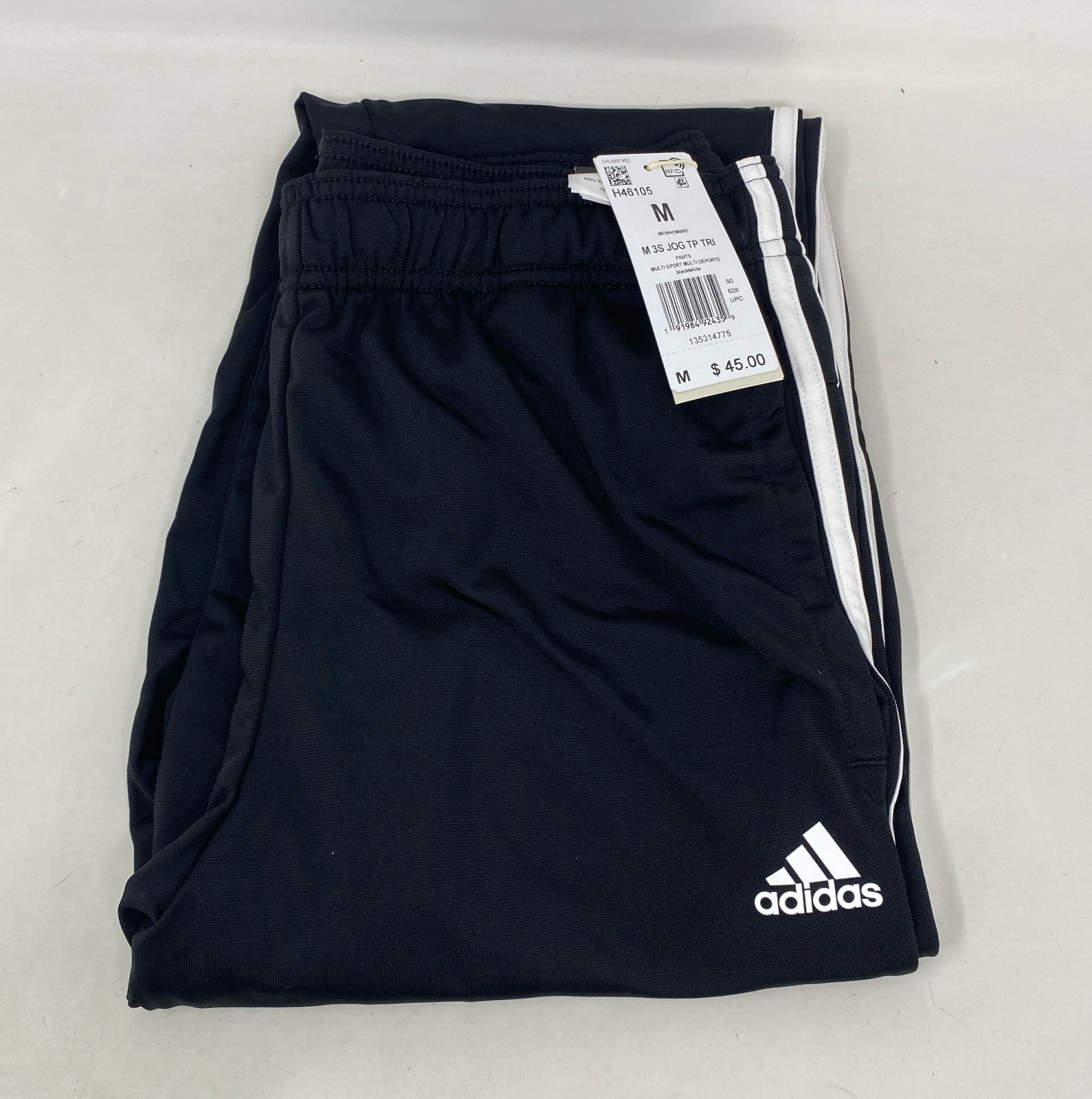 adidas Men’s 3-Stripes Tricot Jogger Track Pants H46105 Black/White - Size M