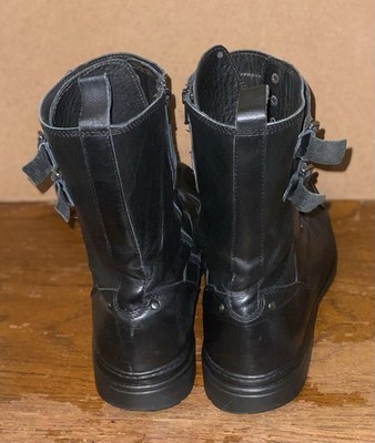 Bruno Magli Black Leather Combat Moto Boots Men’s 10 Lace Up Buckle Italy Bruno Magli Combat Motorcycle Black Boots Size 10 Black  main image 2