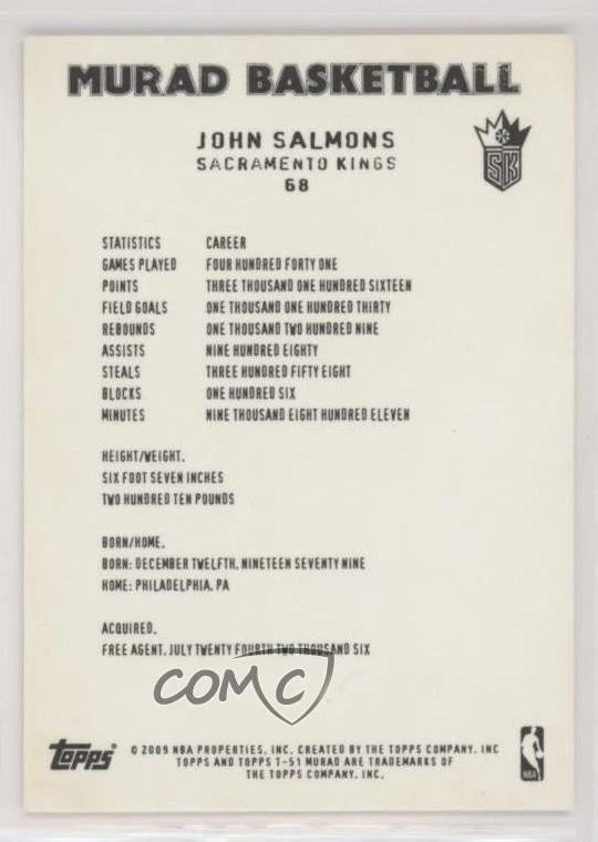 2008-09 Topps T-51 Murad John Salmons #68 - Image 2 of 2