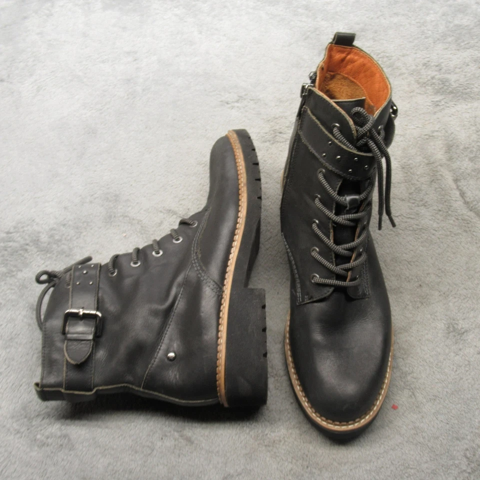 Pikolinos Womens Vicar Boots 10 EU41 Black Leather Lace Up Side Zip Buckle Ankle - Image 2 of 4