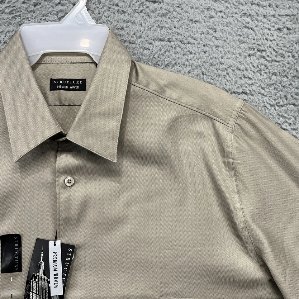 Camisa Structure Para Hombre Grande Bronceada Premium Tejida Texturizada Manga Larga Abotonada Nueva Foto 4 de 4