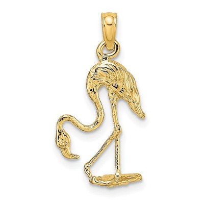 14K Gelbgold 3-D strukturierter Flamingo Anhänger K6608