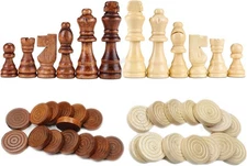 62 Pieces Wooden Checker Pieces & Chess Pieces 2 in 1 Chess Game Set Board Ga...