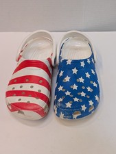 CROCS Red White  Blue Classic American Flag USA Clogs Shoes Men's 7, Women's 9
