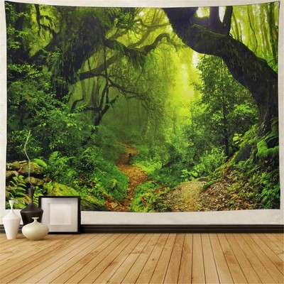 Misty Forest Tapestry Nature Green Tree Wall Tapestry Virgin Rainforest Landscap