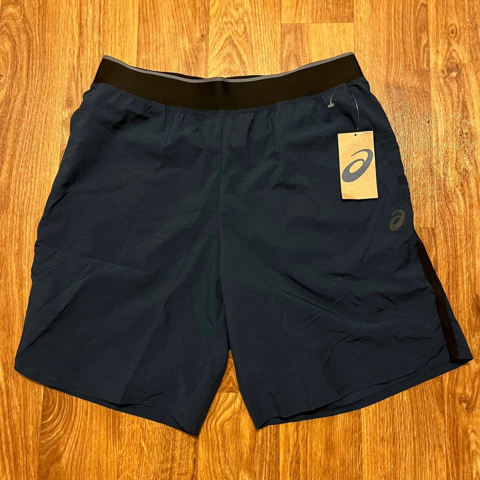 New ASICS Shorts Men Large 9" Navy Blue Athletic Training Gym