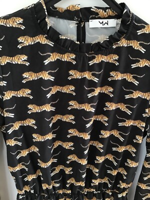 most wanted blusen kleid S grau animal tiger leo print boho blogger