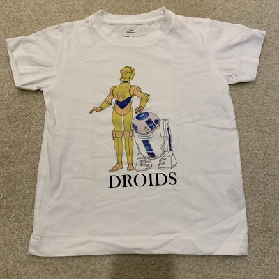 Uniqlo Star Wars Master Graphics Droids White T-Shirt Kids Size 3-4 C-3PO R2-D2