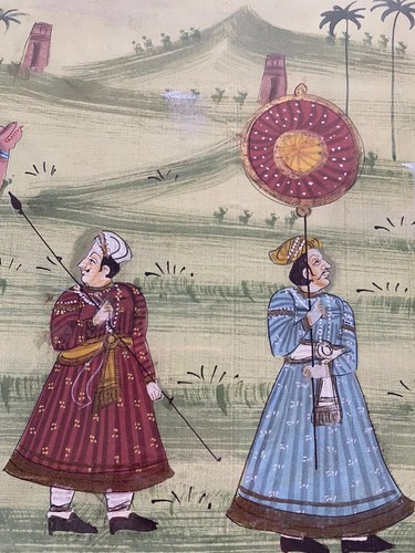 Persian Hunting Scenes Rajasthani Mughal Framed Silk Art Antique 19th Century - Picture 8 of 10