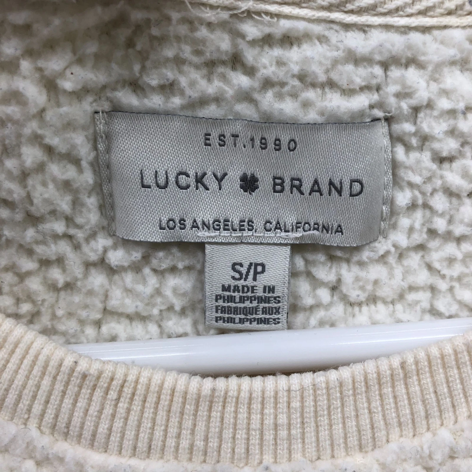 OFF WHITE Maglione sherpa Lucky Brand donna S avorio girocollo pullover felpa morbido