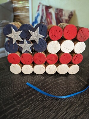 patriotic wine cork flag home decor table shelf decor seasonal handmade painted