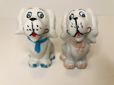 Vintage Japan? Quirky Funky White Dog Salt and Pepper Pink
