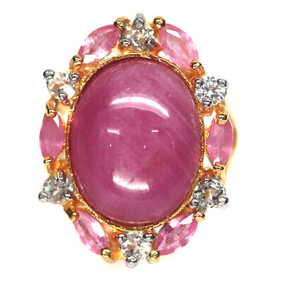 Pink Ruby Sapphire Topaz Ring 925 Sterling Silver Statement Ring