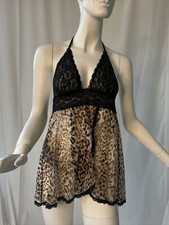 Victoria Secret Lingerie Babydoll Small Black Animal Print Fringe Lace New