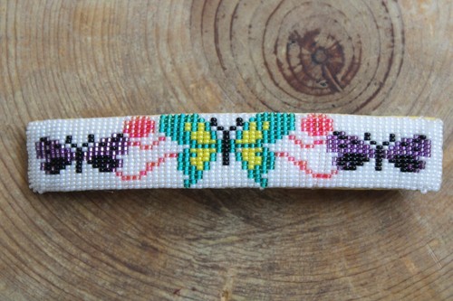 Purple, Aqua & White Seed Beads BUTTERFLY Design Beaded Hair Barrette Navajo