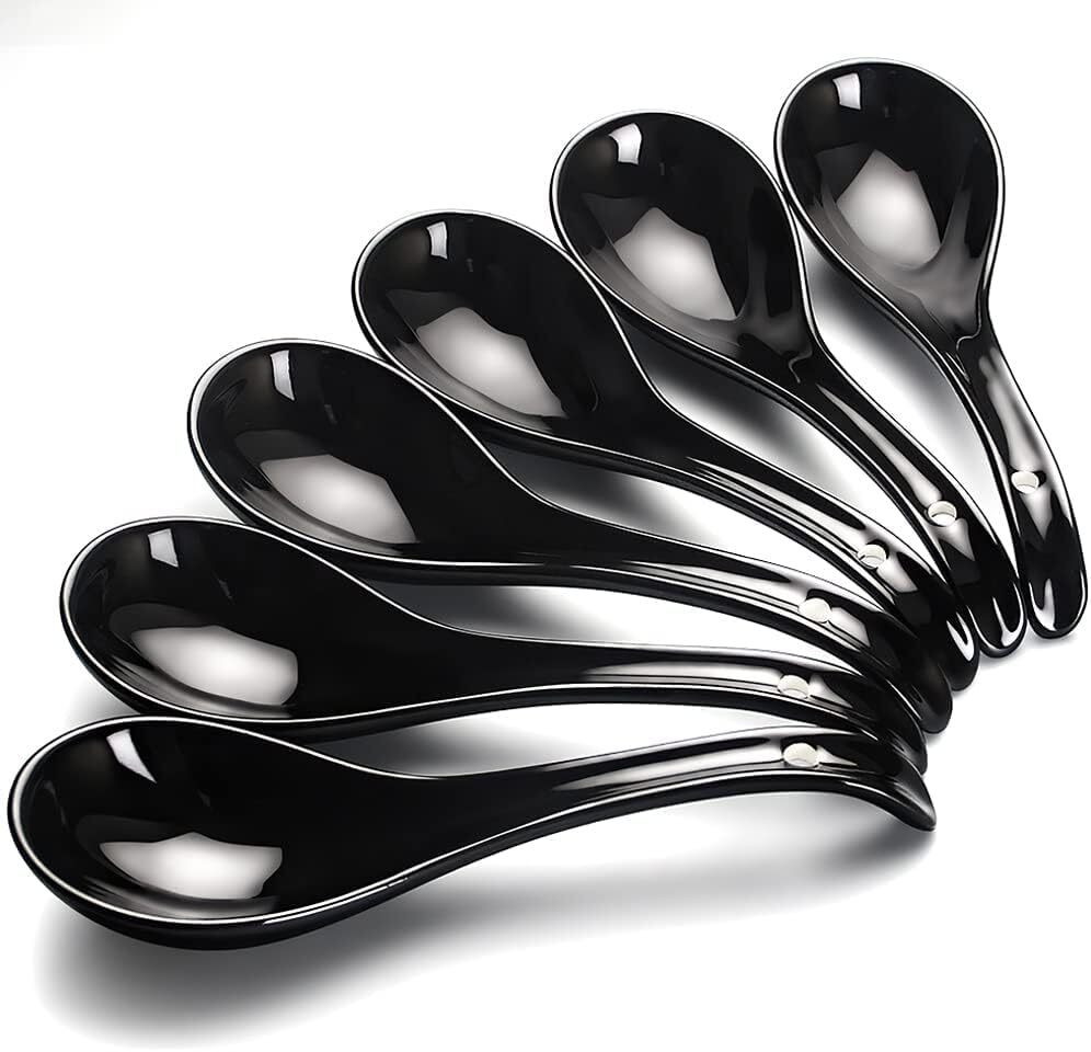 Вкусный Азиатско-японский Суппенлеффель для рамена из керамики Schwarz, 17 см, набор из 6 штук