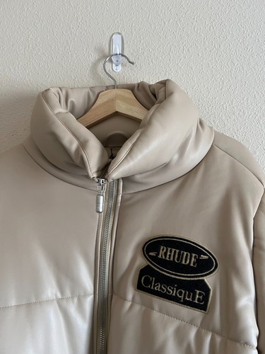 Rhude Classique Faux Leather Puffer Jacket - Size Large - Beige - NEW - Picture 2 of 10