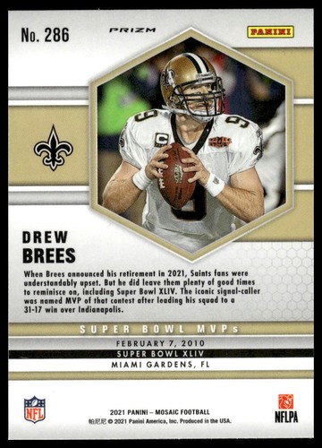 2021 Panini Mosaic #286 Drew Brees Prizm Silver New Orleans Saints - Picture 2 of 2