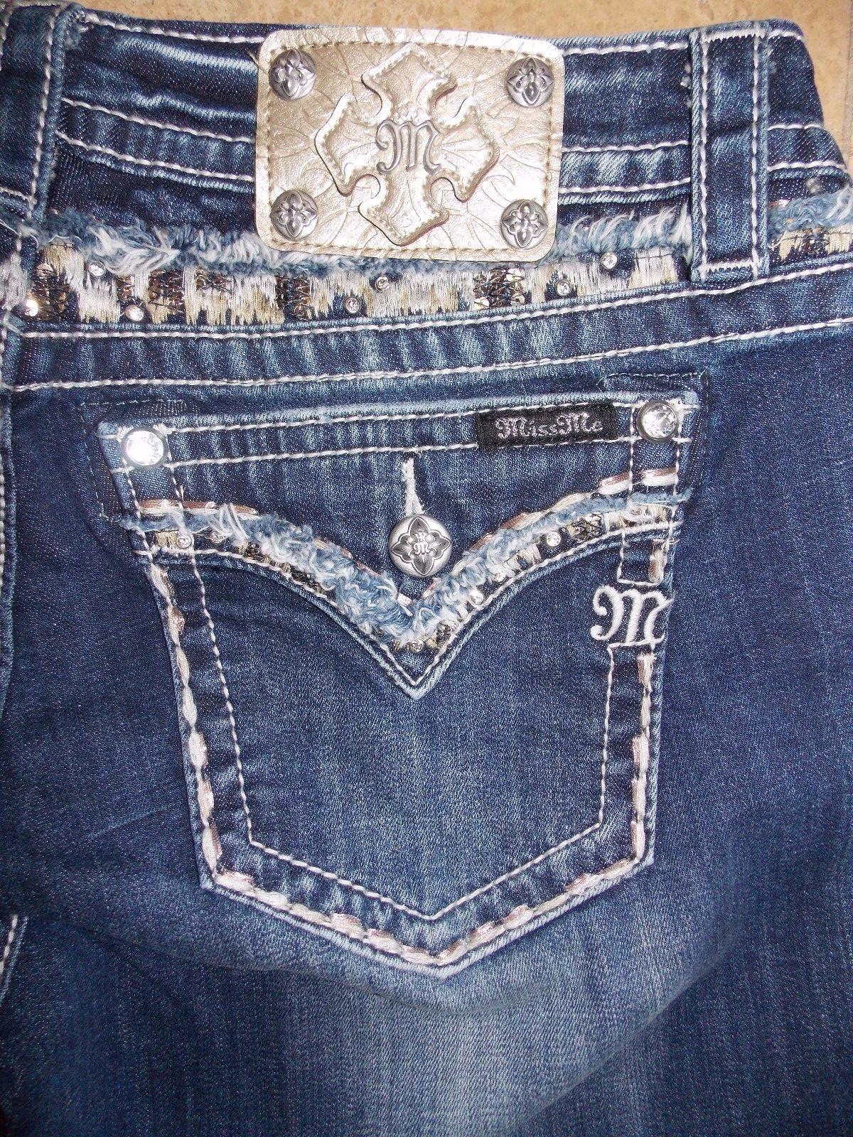 Y2K Miss Me JP8519T Rose/Gld Bronze Sequin Straight Cut Jeans Sz 24,25,27 SALE
