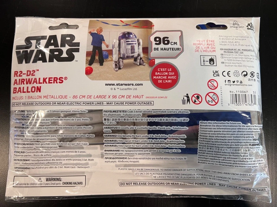 38" Star Wars R2D2 Airwalker Foil Balloon Party Walks On Air New Disney NIB - Image 3 of 3