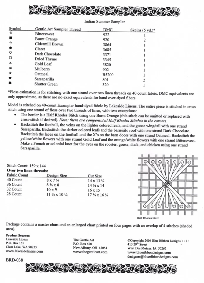 Indian summer Sampler Cross Stitch Embroidery Pattern Blue Ribbon Designs - Image 3 of 3