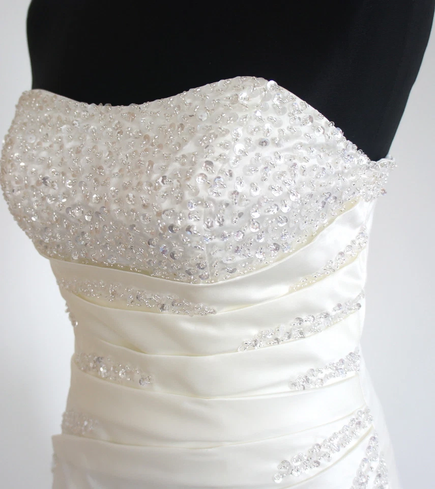 UK Stock Beading Satin Wedding Dress Size 8 10 12 14 16 18 20 22 Custom Made - Image 3 of 4