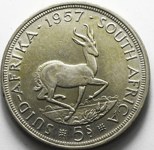 1957 South Africa 5 Five Shillings Silver Coin KM# 52